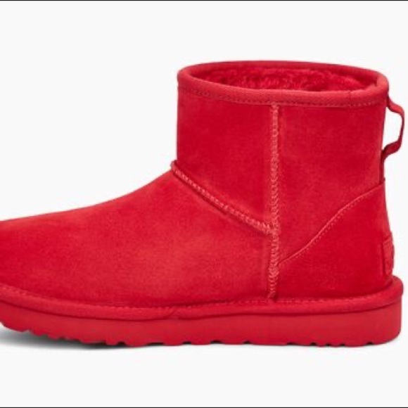 UGG CLASSIC SAMBA RED SUEDE MINI SIDE LOGO BOOTS - Picture 2 of 16
